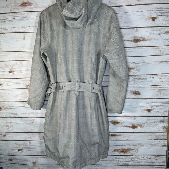 Columbia Checked Long Rain Jacket with Belt and Hood size M - Picture 2 of 13
